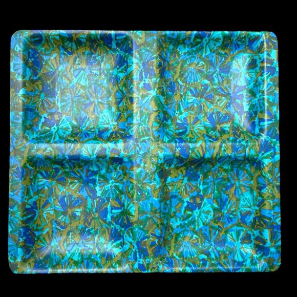 Vintage MCM Flower Power Japanese Takashima Lacquered Tray Blue Floral - Picture 10 of 12